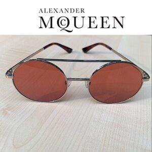 New! ALEXANDER MCQUEEN designer sunglasses round aviators AUTHENTIC + CASE